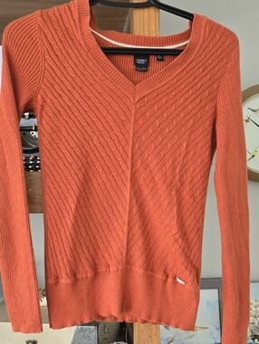 Esprit Women's V-Neck Cable Knit Sweater - Burnt Orange